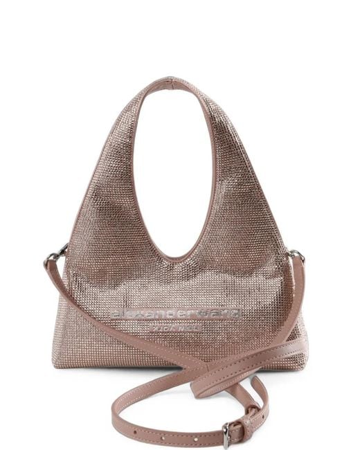 Alexander Wang Gray Crystal-Embellished Logo-Patch Shoulder Bag
