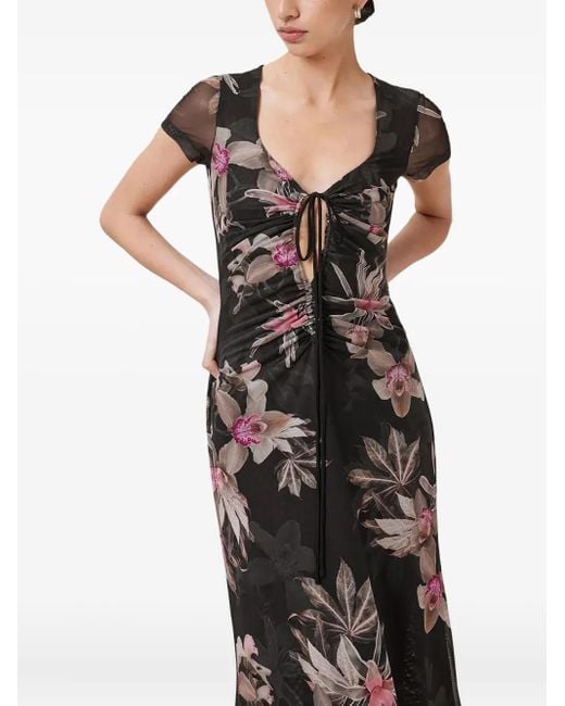 AllSaints Black Gabby Floral-Print Drawstring Dress