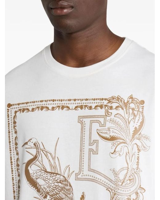 Etro White Cotton T-Shirt With Placed Print for men