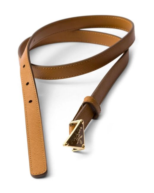 Prada Brown Triangle-Logo Leather Belt