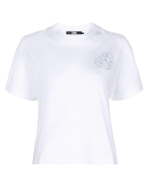 Karl Lagerfeld White Logo-embellished Organic Cotton T-shirt
