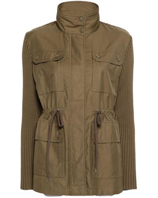 Moncler Green Military-Jacke mit gestrickten Einsätzen