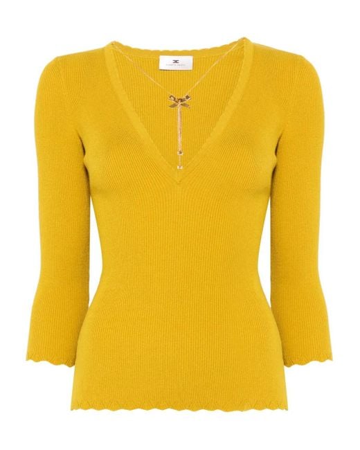 Elisabetta Franchi ネックレスディテール リブトップ Yellow