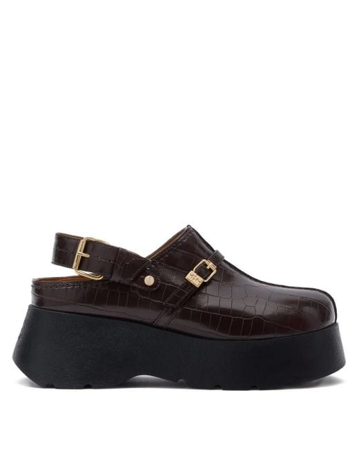 Ganni Black Crocodile-Effect Buckle Pumps