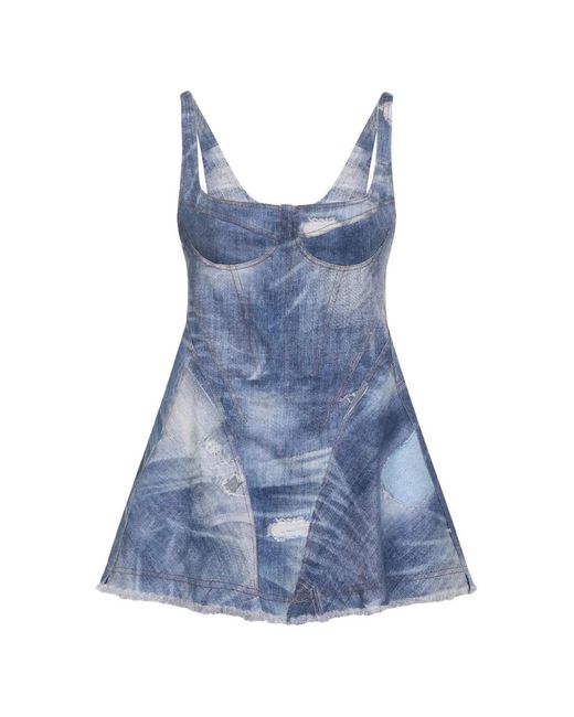 Roberto Cavalli Blue Patchwork Mini Dress