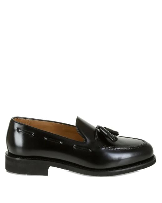 Berwick Shoes Black Tassel-Detail Leather Loafers for men