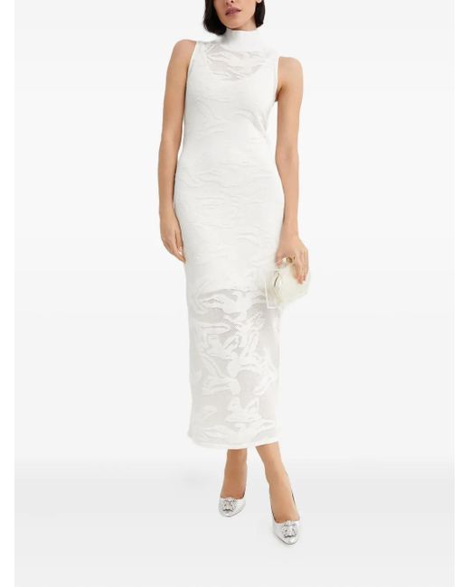 Hervé Léger White Open-Knit High-Neck Midi Dress