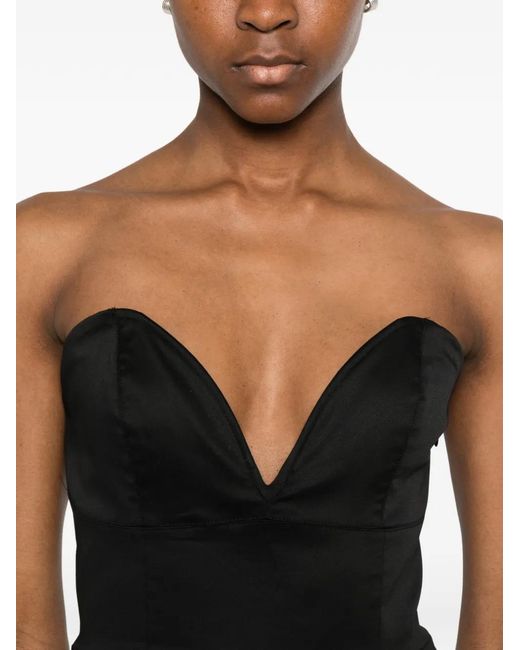Twentyfourhaitch Black Pleated Strapless Mini Dress