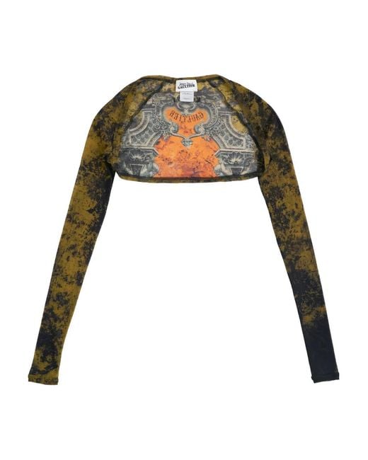 Jean Paul Gaultier Black Médeillon-Print Long-Sleeve Cropped Jacket