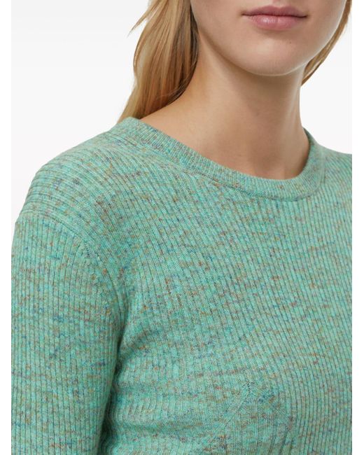 Closed Green Ribbed Speckle-knit Jumper