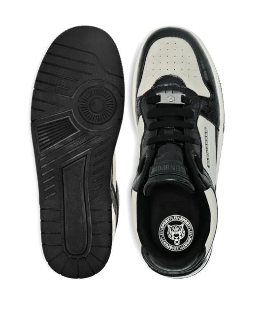 Philipp Plein Black Crocodile-Effect Panel Sneakers