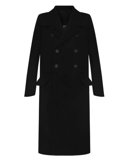 Rick Owens Black Double-Breasted Wool Coat