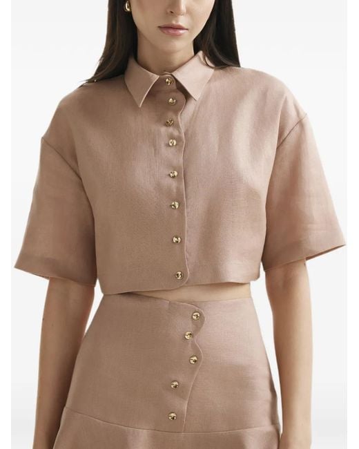 Mia Peculiar Natural Wave Linen Cropped Shirt