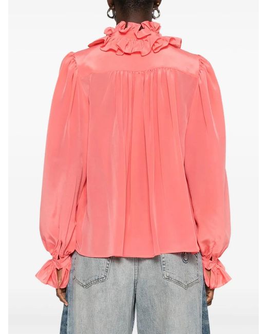 Styland Pink Ruffled-Cuff Silk Top