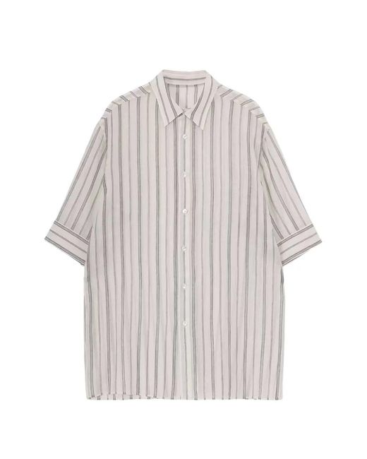 Yohji Yamamoto White Striped Short-Sleeve Shirt for men