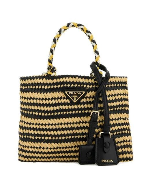 Prada Metallic Gewebter Tote Bag Aus Raffiabast