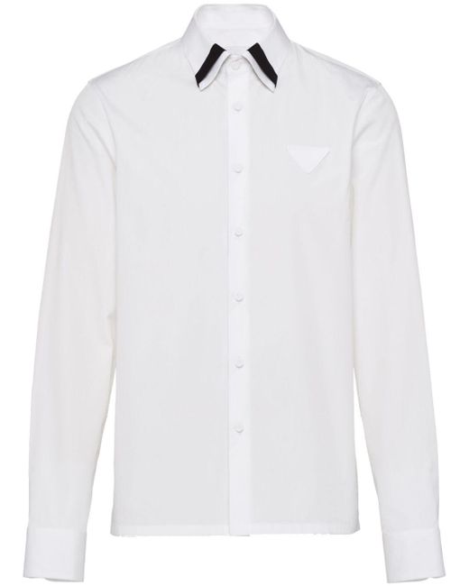 Camisa con parche del logo Prada de hombre de color White