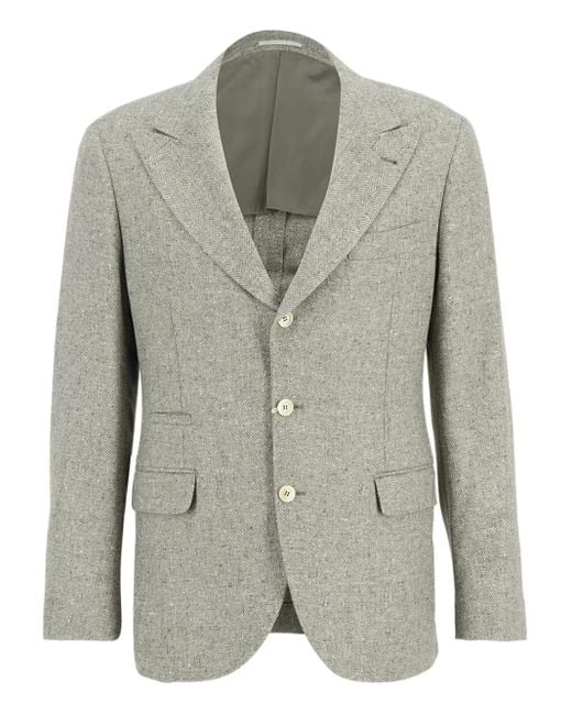 Brunello Cucinelli Blazer Met Visgraatpatroonn in het Gray voor heren