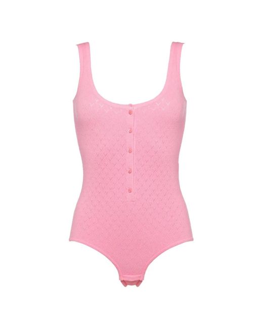 Eres Pink Gourmandise Pointelle-Knit Button-Up Bodysuit