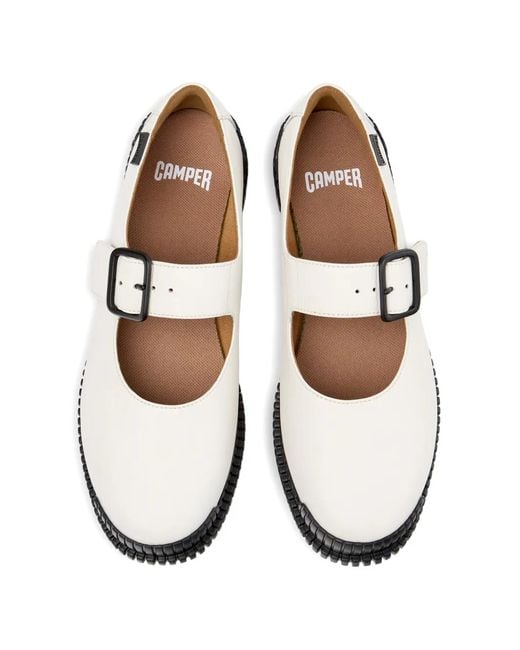 Camper White Pix Buckled Ballet Flats