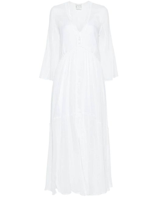Forte Forte White Ausgestelltes Kleid mit V-Ausschnitt