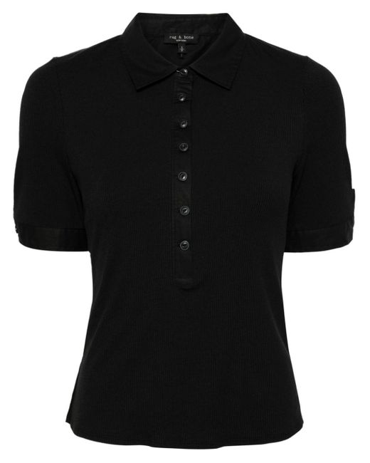 Rag & Bone Black Ribbed Cotton-modal Blend Polo Shirt