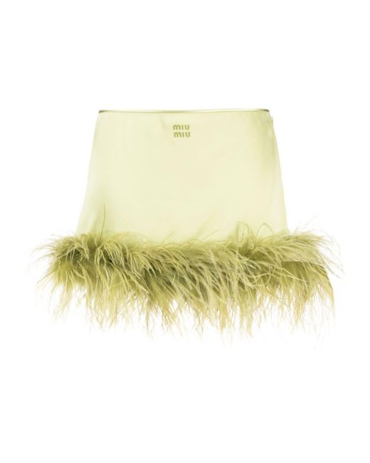 Miu Miu Yellow Feather-trim Satin Miniskirt