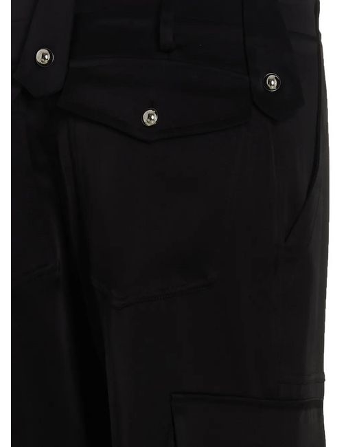 David Koma Black Satin-Finish Cargo Pants With Multi-Pockets