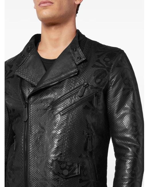Philipp Plein Black Phyton Skull Printed Jacket for men