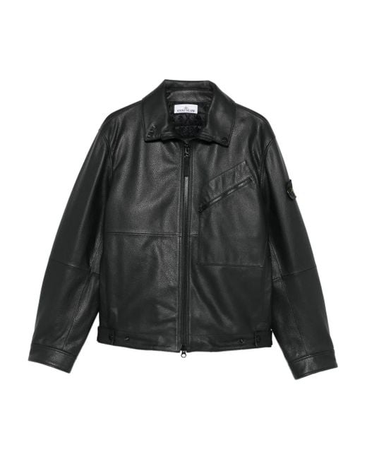 Stone Island Leren Jack Met Ritssluiting En Vlakken in het Black voor heren