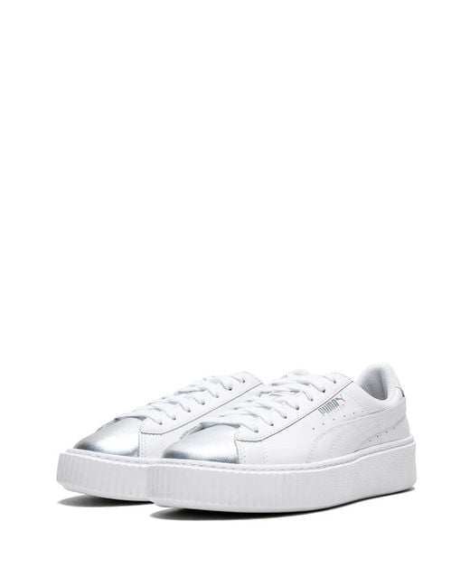 PUMA White Suede Platform Sneakers