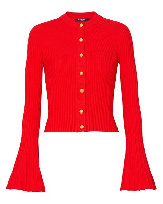 Cardigan à design plissé Balmain en coloris Red
