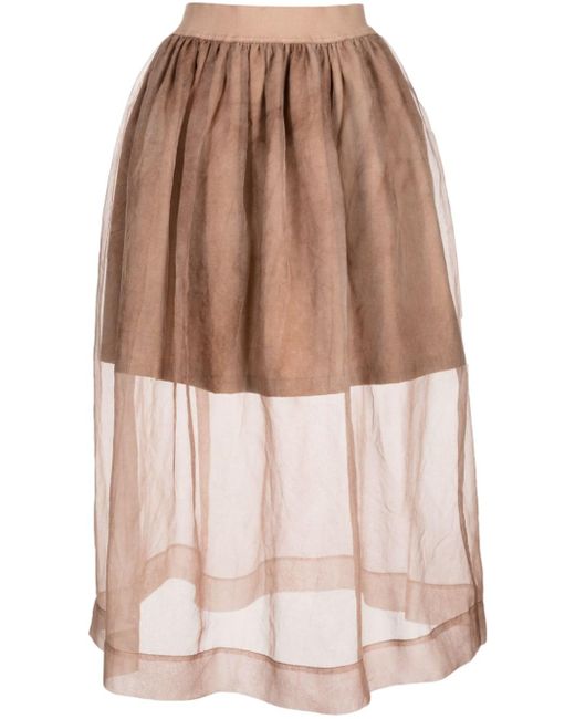 Uma Wang Brown Layered Sheer-panel Skirt