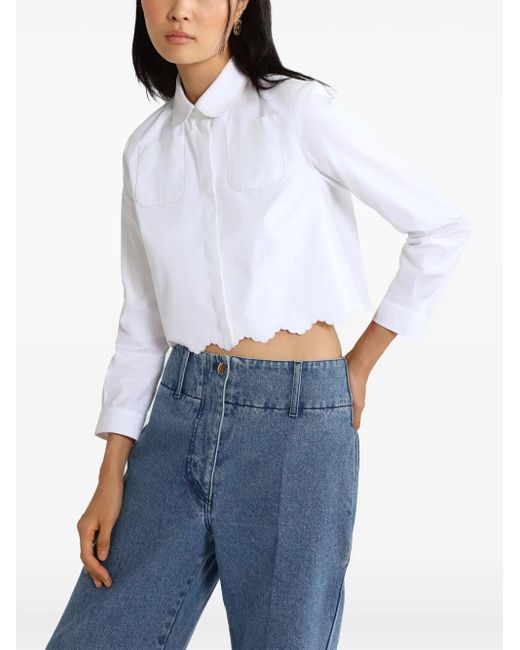 Patou White Cropped Shirt With Classic Collar
