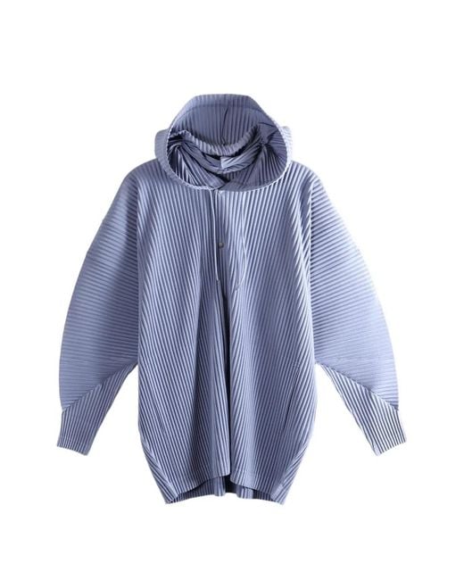 Homme Plissé Issey Miyake Blue Hooded Pleated Jacket for men