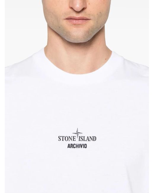 Stone Island White Logo-Print T-Shirt for men