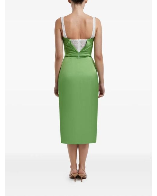 POST MERIDIEM Green Slit Lace-Insert Midi Dress