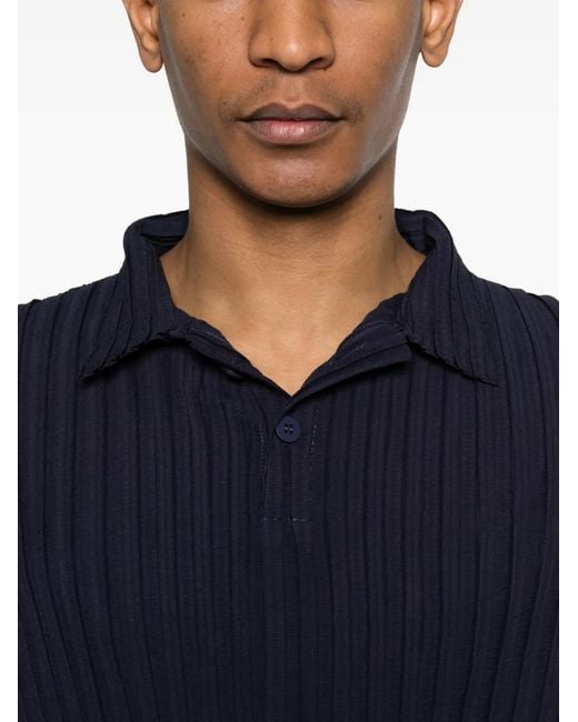 GONGDID DESIGN Blue Pleated Polo Shirt for men