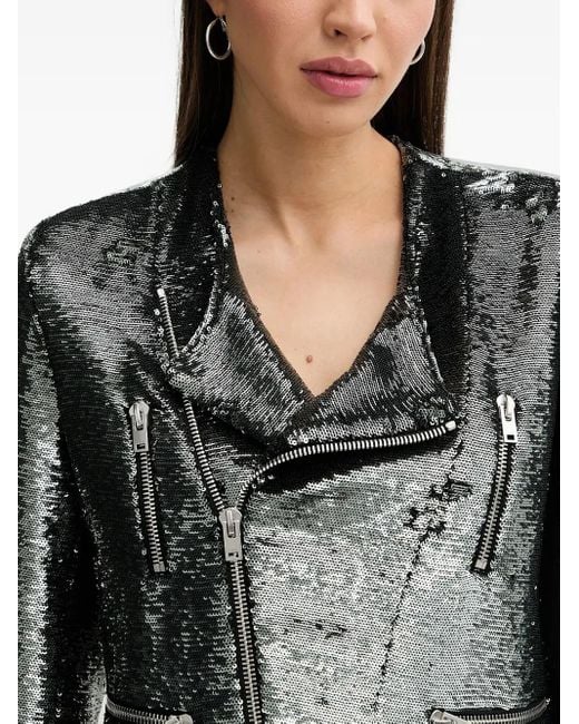 IRO Gray Luzia Sequin-Embellished Biker Jacket