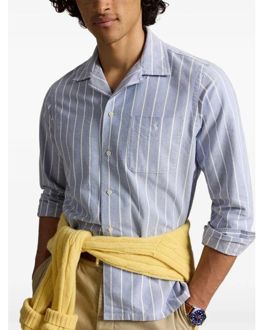 Polo Ralph Lauren Blue Classic-Fit Striped Oxford Camp Shirt for men