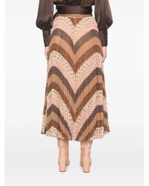 Zimmermann Natural Sunray Chevron-Print Midi Pleated Skirt