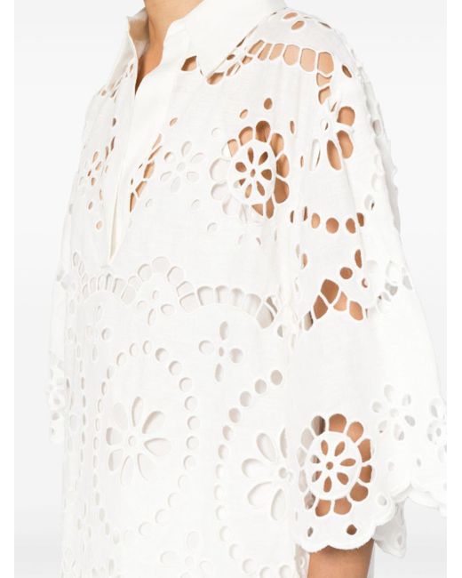 Zimmermann White Floral-embroidered Blouse
