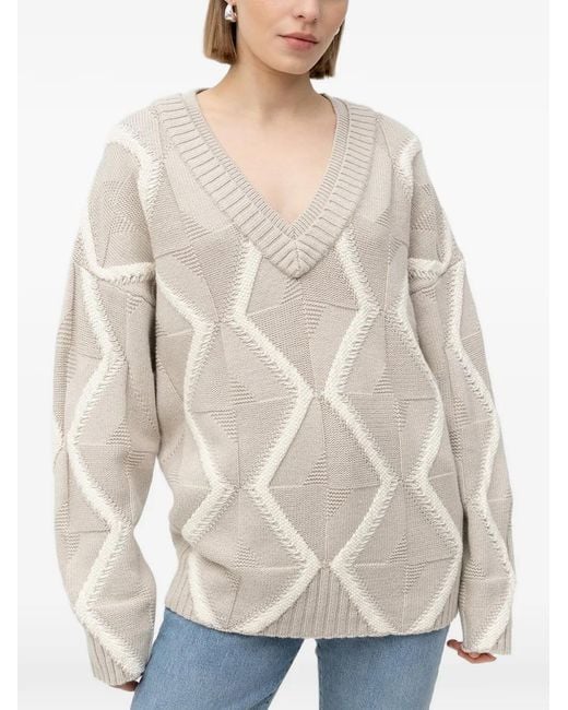Boss White Patterned V-Neck Sweater