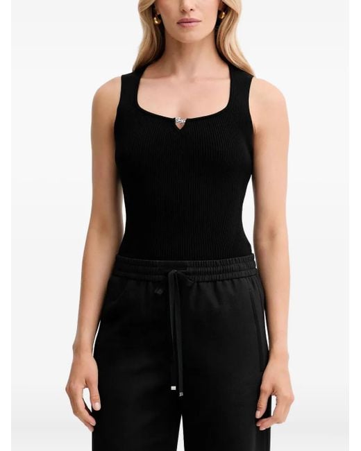 Boss Black Ribbed Logo-Detail Tank Top