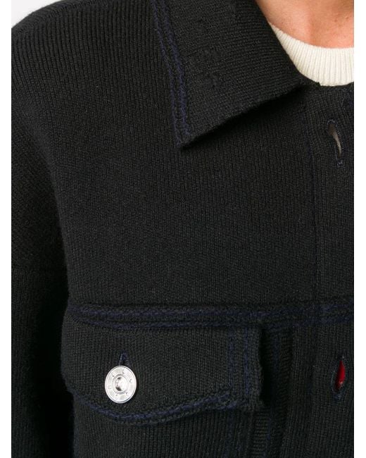 Barrie Black Contrast-Stitching Denim-Effect Jacket