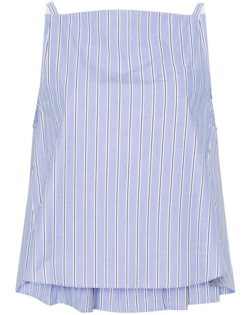 Sacai Blue Stripe-pattern Pleated Cotton Top
