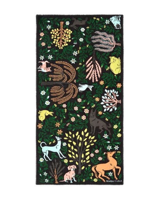 Foulard A Fiori Con Stampa Animali di Bimba Y Lola in Green