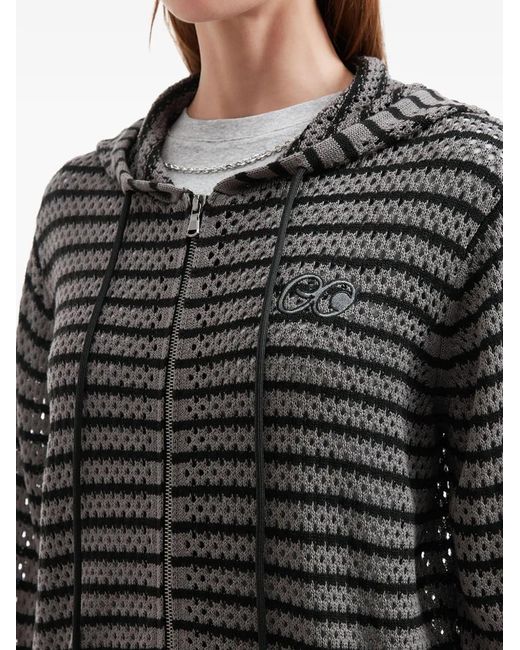 Mini Cream Black Striped Hooded Cardigan