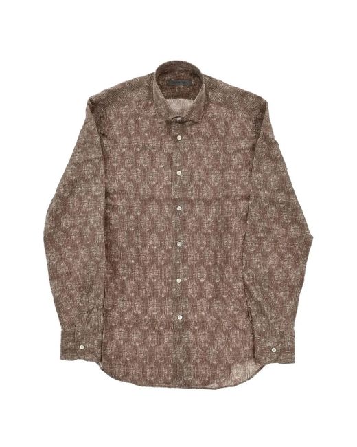 Corneliani Brown Patterned Silk Shirt for men