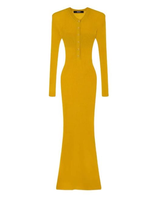 Versace Yellow Long-Sleeve Ribbed-Knit Dress